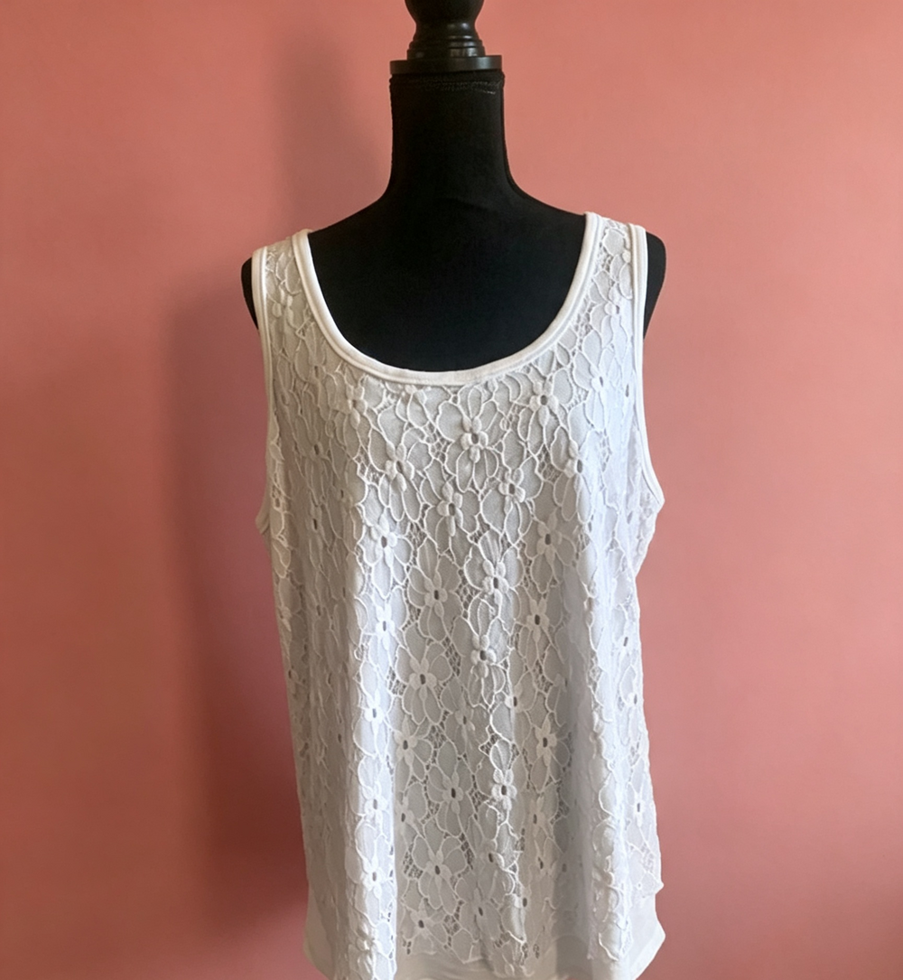 White Lace Scoop Neck Sleeveless Top Dressy 1X